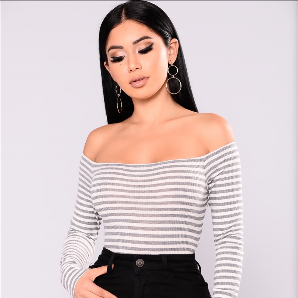 Grey and White Stripped Body Suit